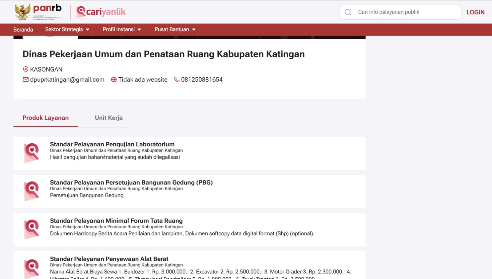 Standar Pelayanan di Dinas Pekerjaan Umum dan Penataan Ruang Kabupaten Katingan